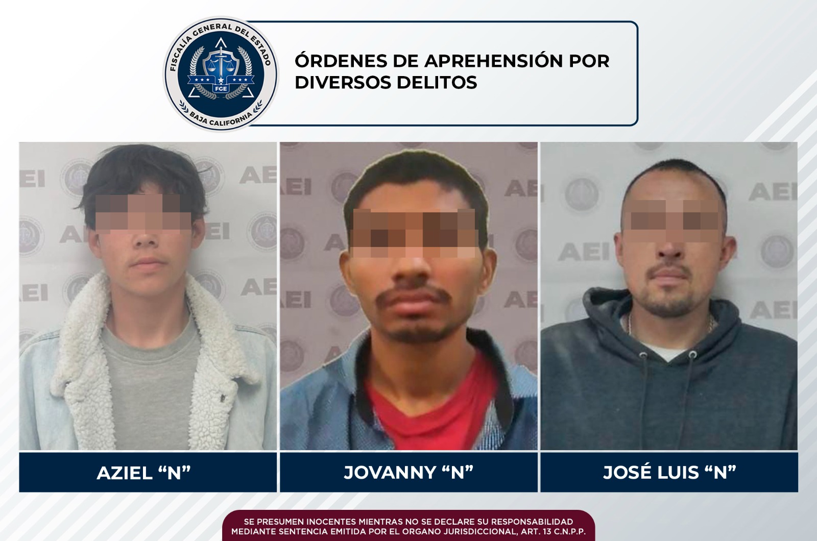 Son cumplimentadas tres órdenes de aprehensión por agentes investigadores de la FGE