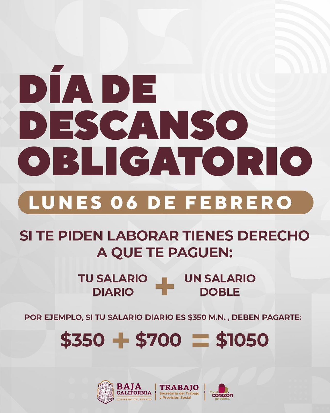 Observará Secretaría del Trabajo que se cumpla pago de descanso obligatorio este lunes