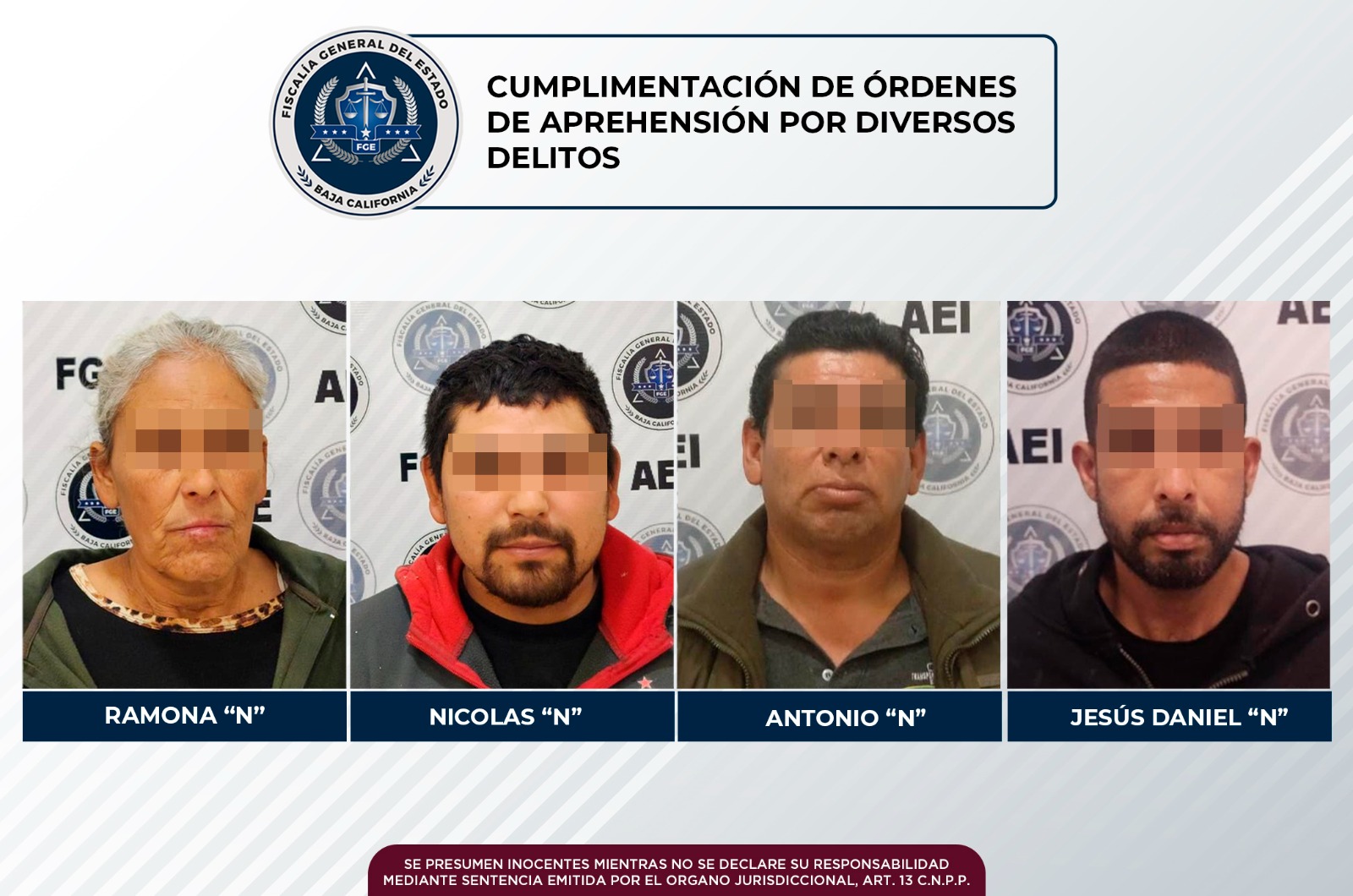 FGE cumplimenta mandamientos judiciales por tentativa de homicidio, robo de vehículo y narcomenudeo