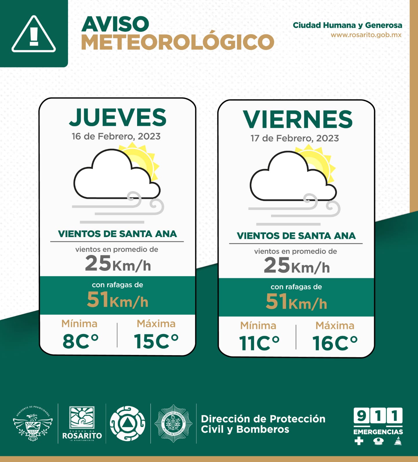 Hoy jueves y mañana viernes condición Santa Ana en Rosarito