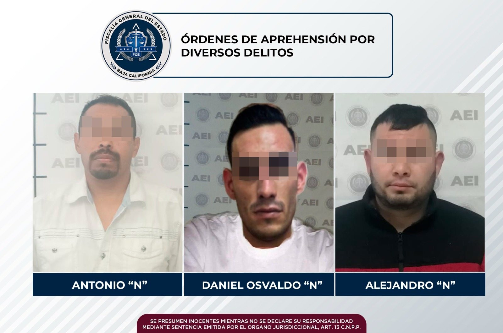 Agentes estatales de investigación capturan a tres sujetos con orden de aprehensión en Tecate