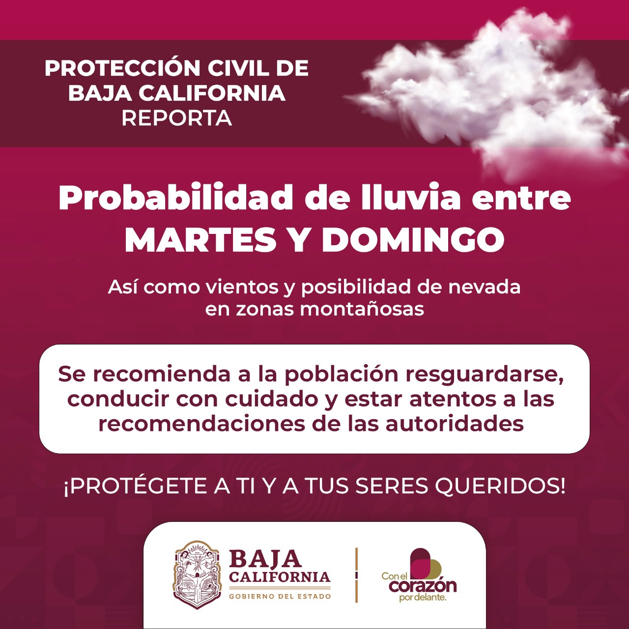 Se pronostican lluvias, vientos y nevadas en Baja California: Protección Civil Estatal