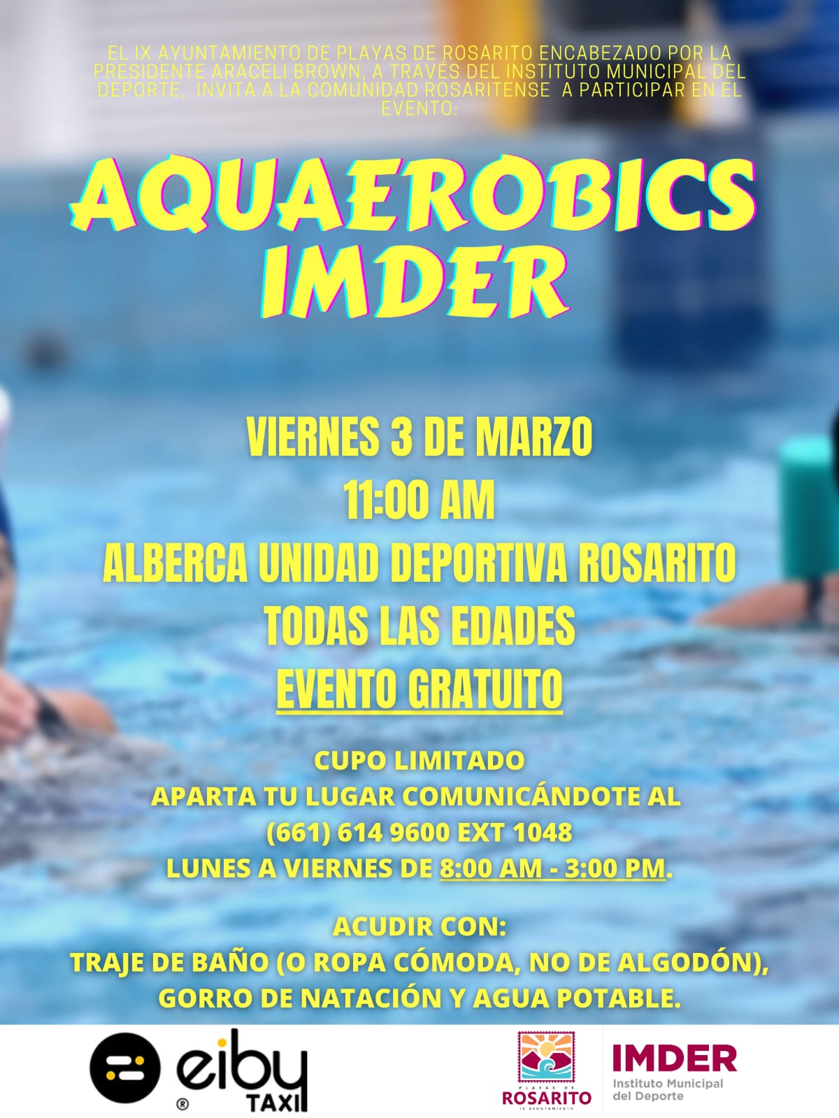 Invita IMDER a la comunidad rosaritense a participar en Aquaerobics