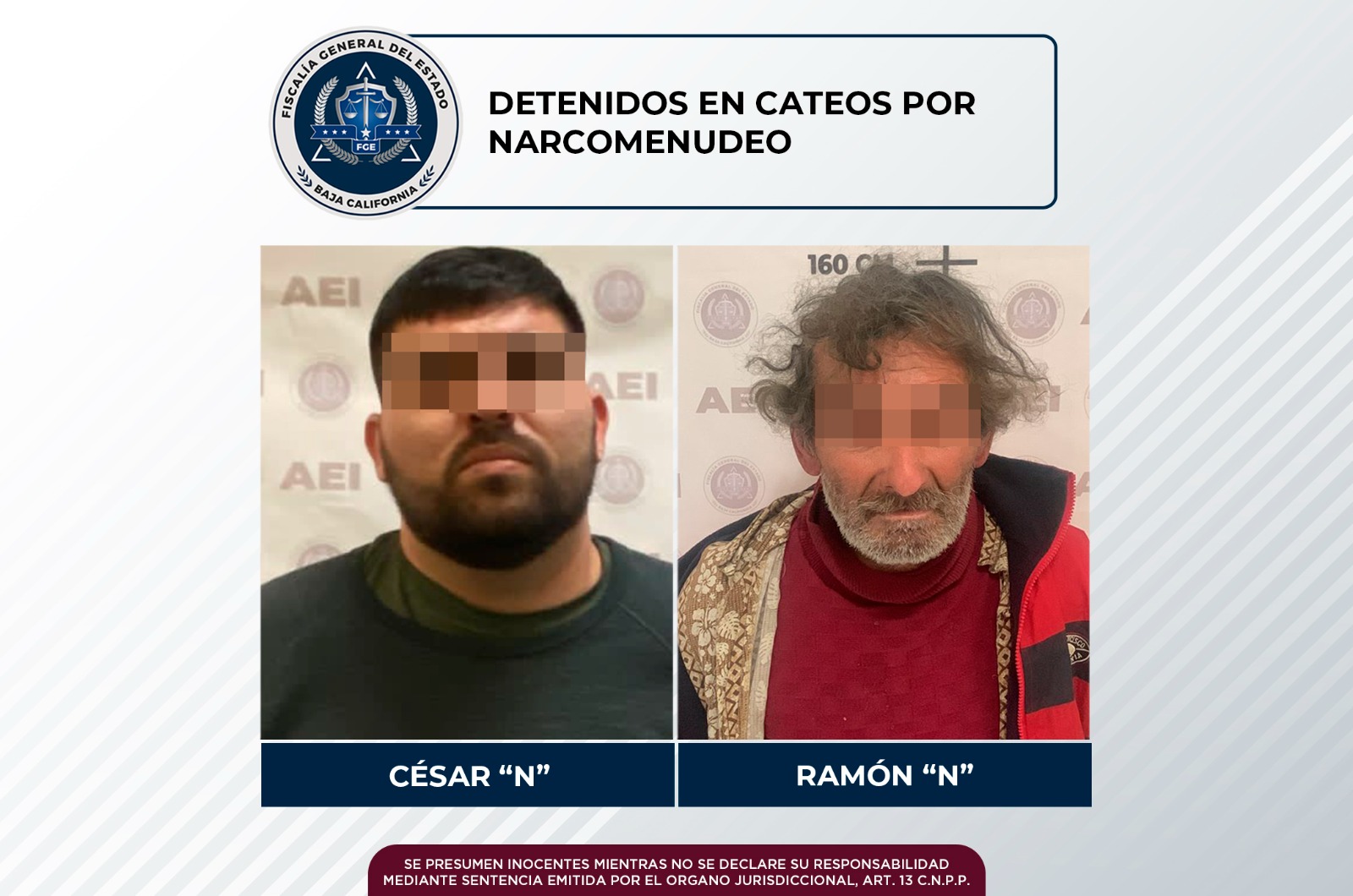 La FGE realiza órdenes de cateo detiene a dos hombres y asegura dosis de droga