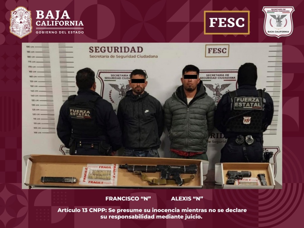 Detiene FESC a dos hombres con armas de fuego en Tijuana