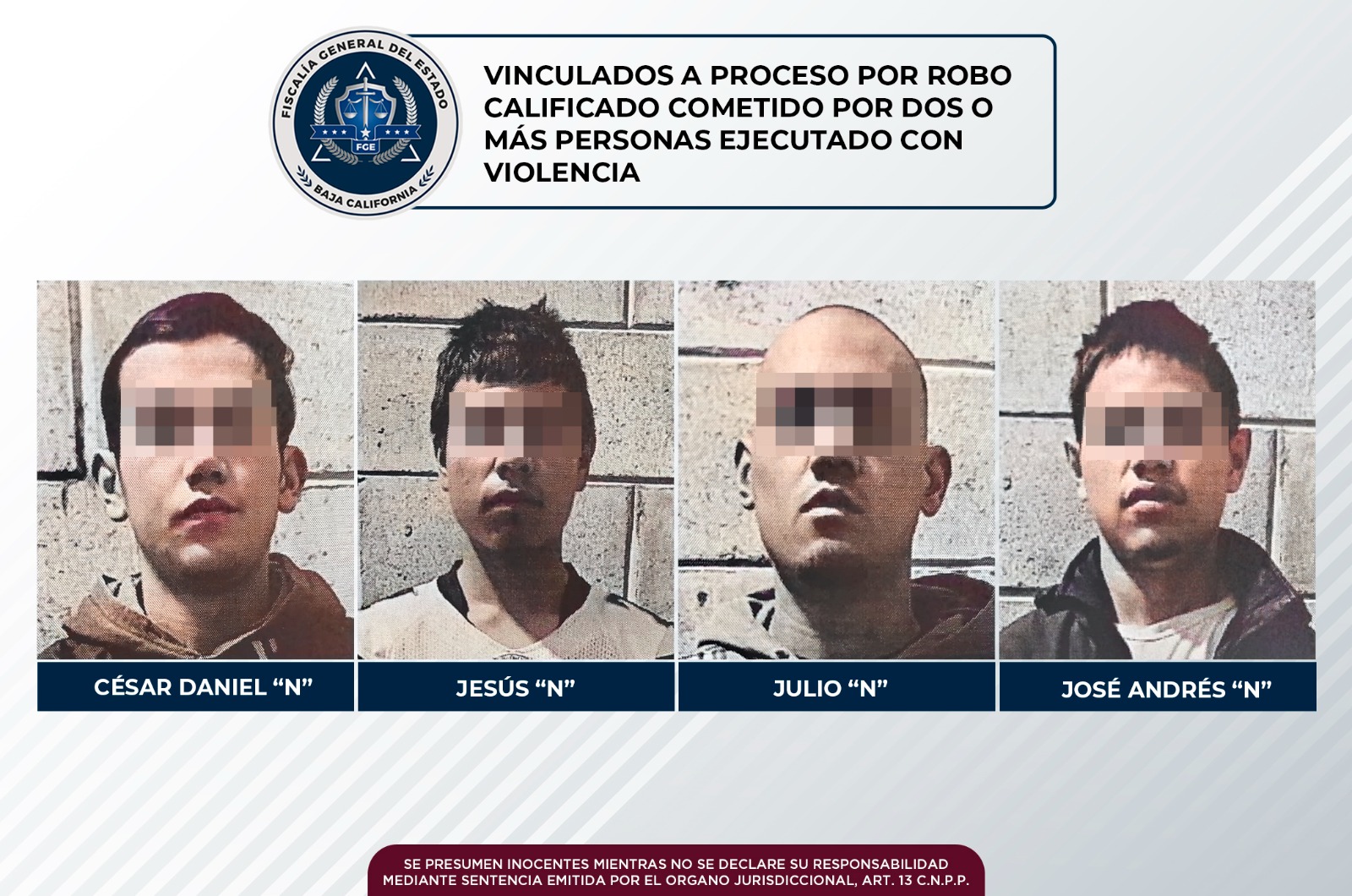 En prisión preventiva cuatro sujetos por robo calificado con violencia