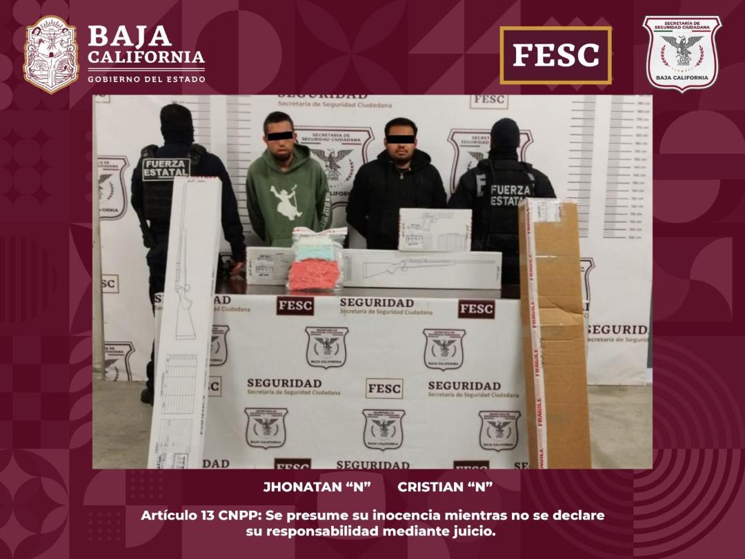 Detiene fuerza estatal a 2 hombres con 4 armas y pastillas de fentanilo