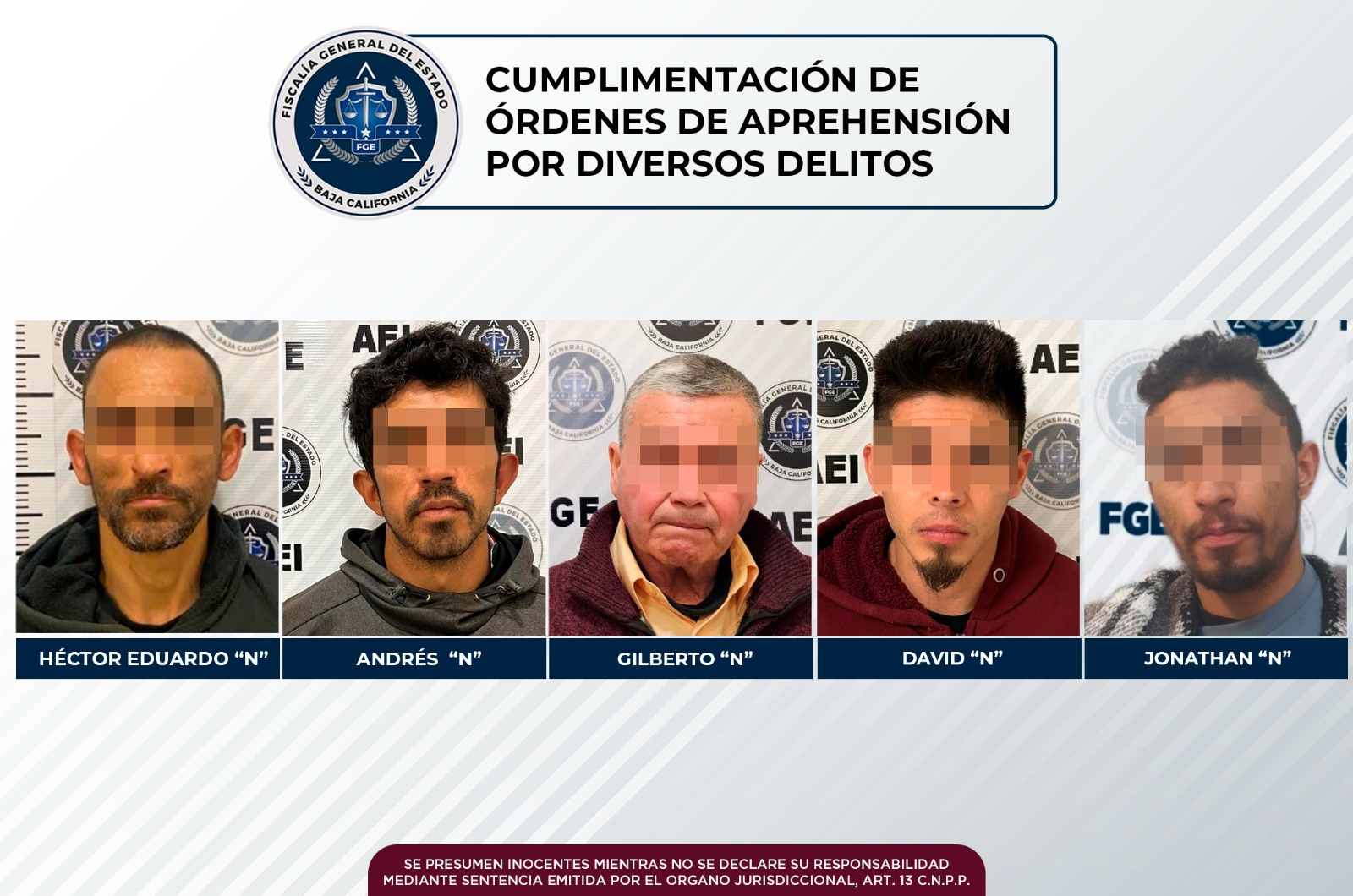 FGE obtiene y cumplimenta órdenes de aprehensión por diversos delitos