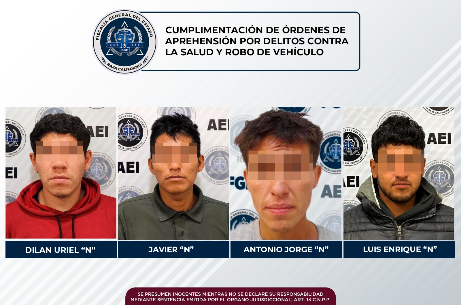 Agentes de la FGE cumplimentan órdenes de aprehensión por delitos contra la salud y robo de vehículo