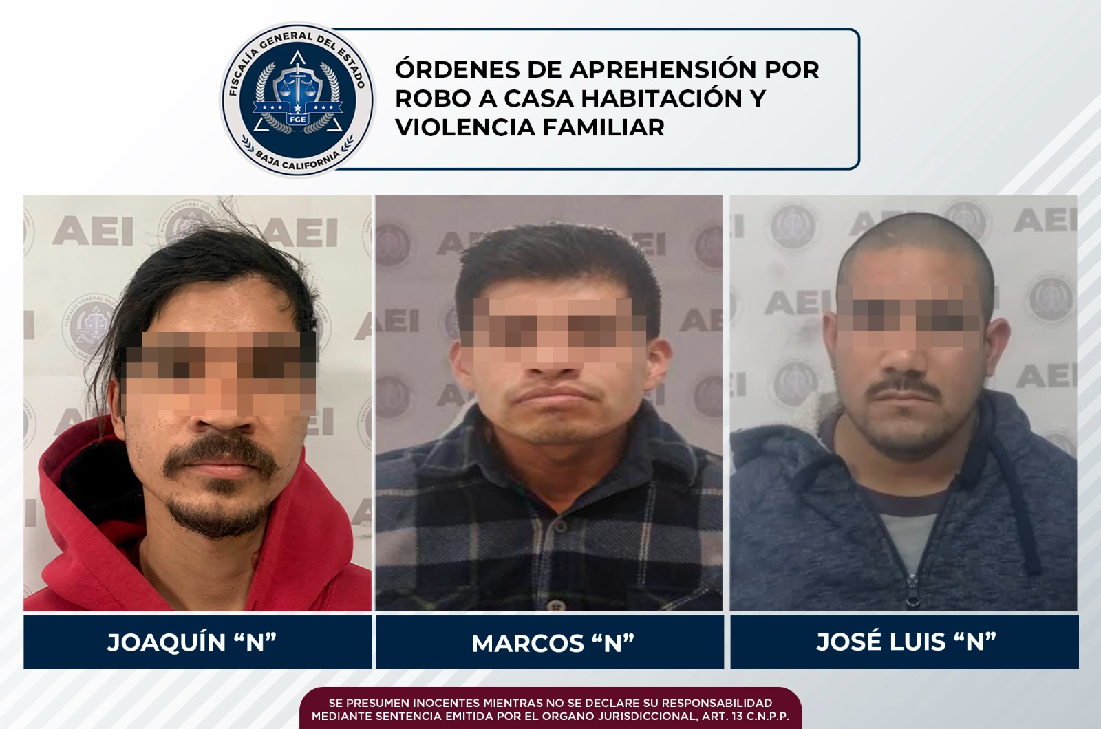 Agentes de la FGE de Tecate cumplimentan tres órdenes de aprehensión