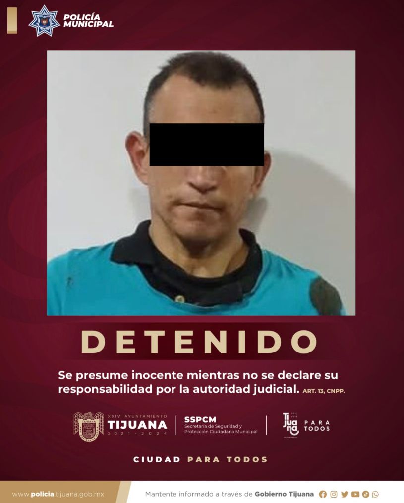 Sujeto detenido con arma blanca en el bordo de la canalización por municipales de Tijuana