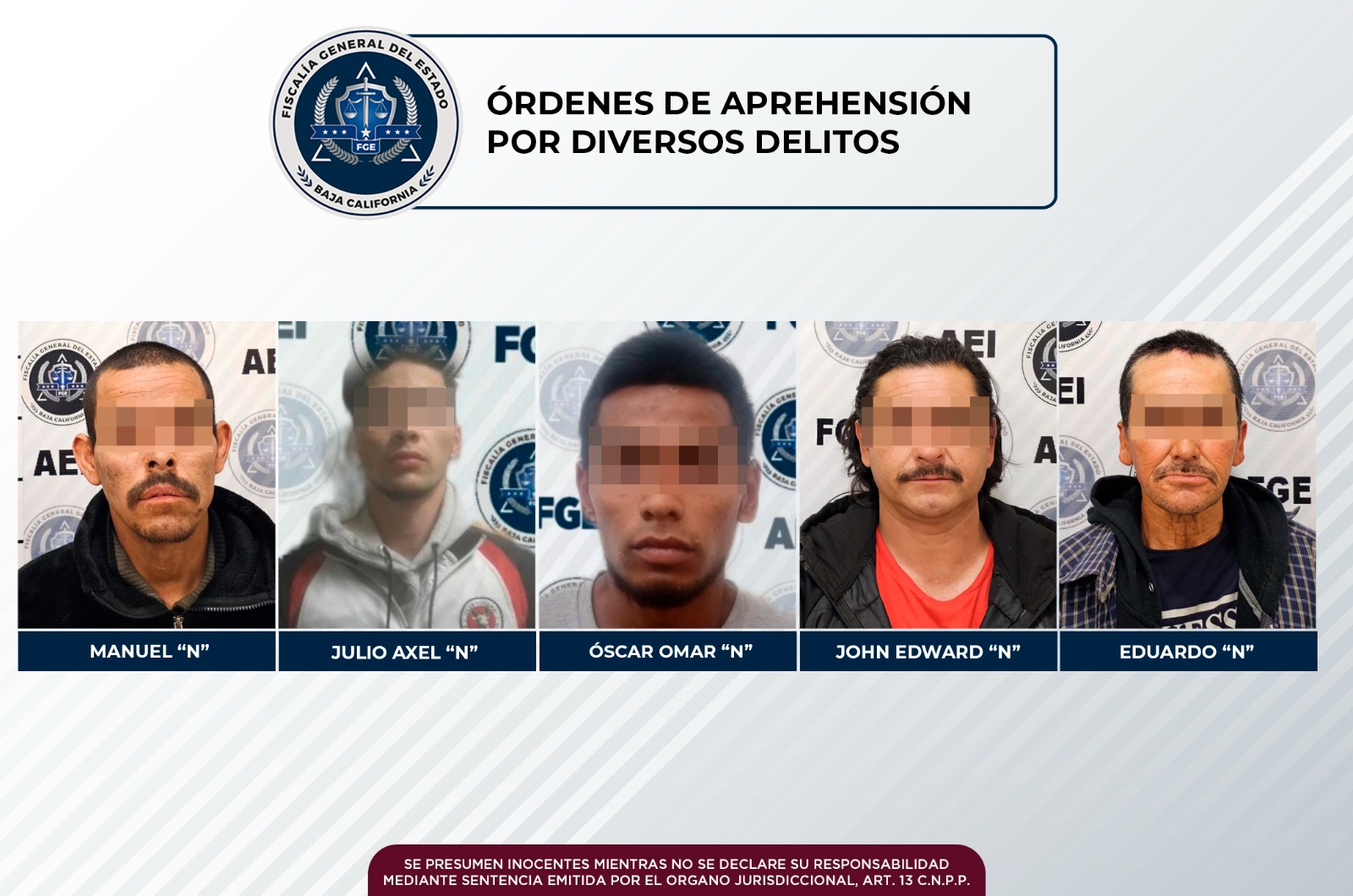 Agentes de investigación estatal detienen a 5 personas con orden de aprehensión