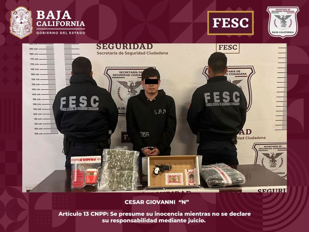 Captura FESC a hombre en posesión de arma de fuego y droga en Tijuana