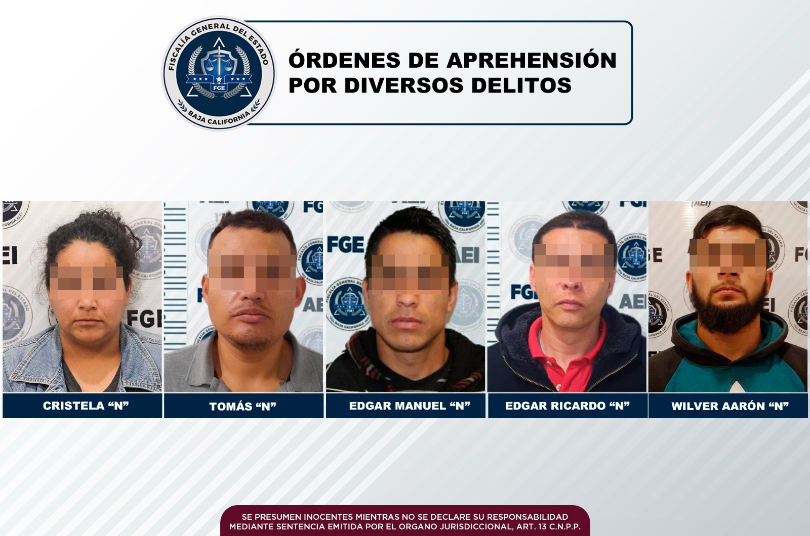 Agentes de la FGE cumplimentan órdenes de aprehensión por diversos delitos, en Tijuana