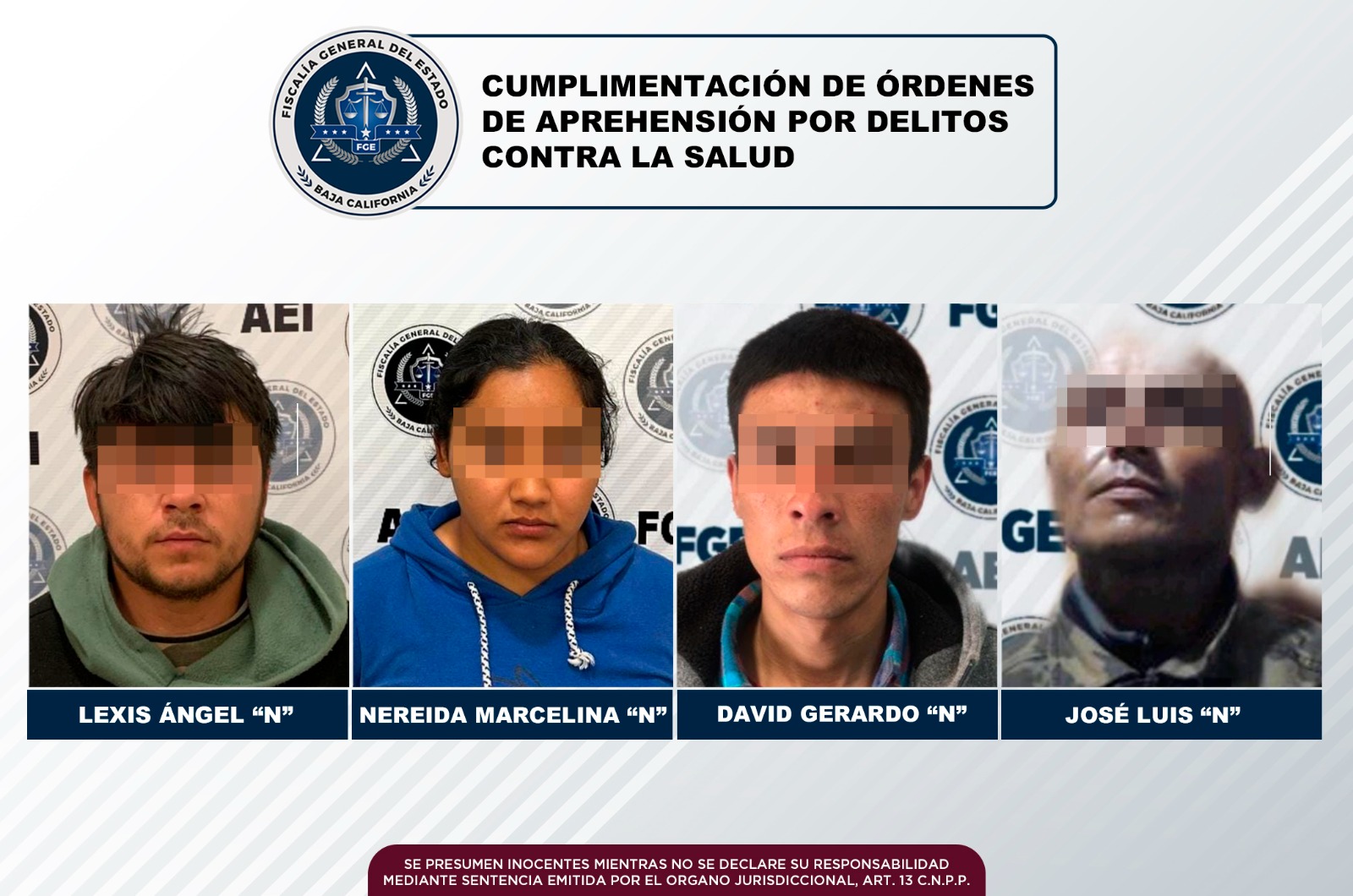 Aprehende FGE a tres hombres y una mujer presuntamente involucrados en delitos contra la salud