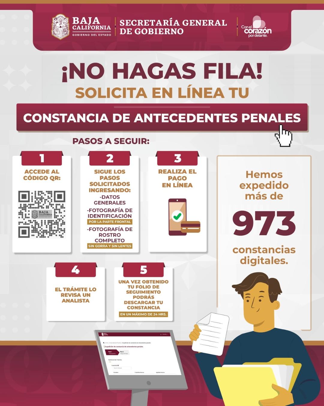 Ofrece SGG trámite de constancia de antecedentes penales en línea