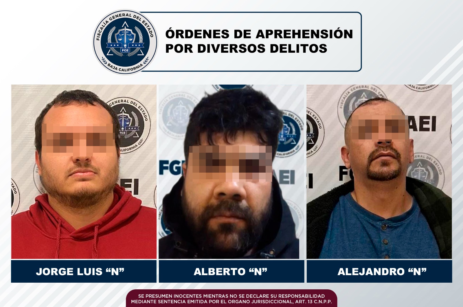 Cumplimenta FGE órdenes de aprehensión por daño en propiedad ajena, narcomenudeo y robo de vehículo