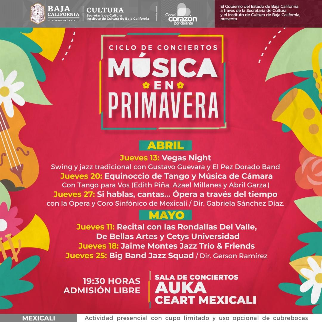 Invita Secretaría de Cultura a disfrutar durante abril y mayo de “Música en primavera”