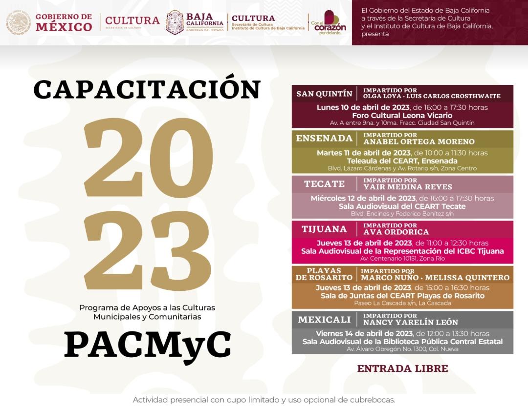 Invita Secretaría de Cultura a la capacitación del programa de apoyos PACMYC 2023 en ICBC Tijuana