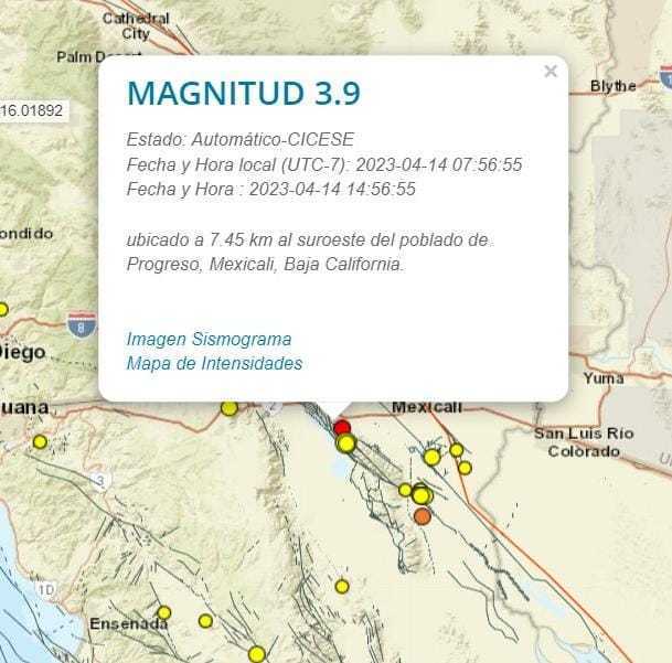 Reporta Protección Civil BC sismo magnitud 3.9 con percepción en Mexicali