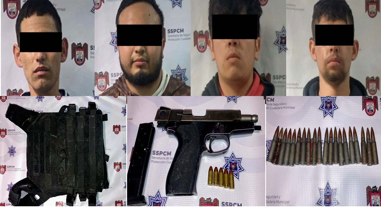 Detienen a 4 sujetos con armas, cartuchos y chaleco antibalas: Policía Municipal