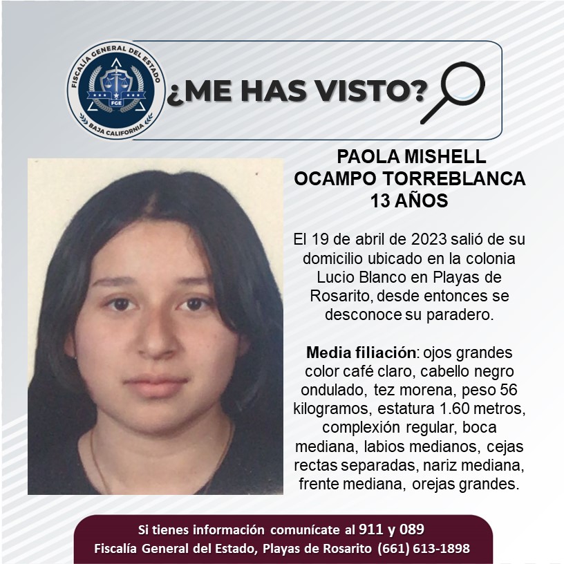 Servicio Social Se busca adolescente de 13 años Paola Mishell Ocampo Torreblanca