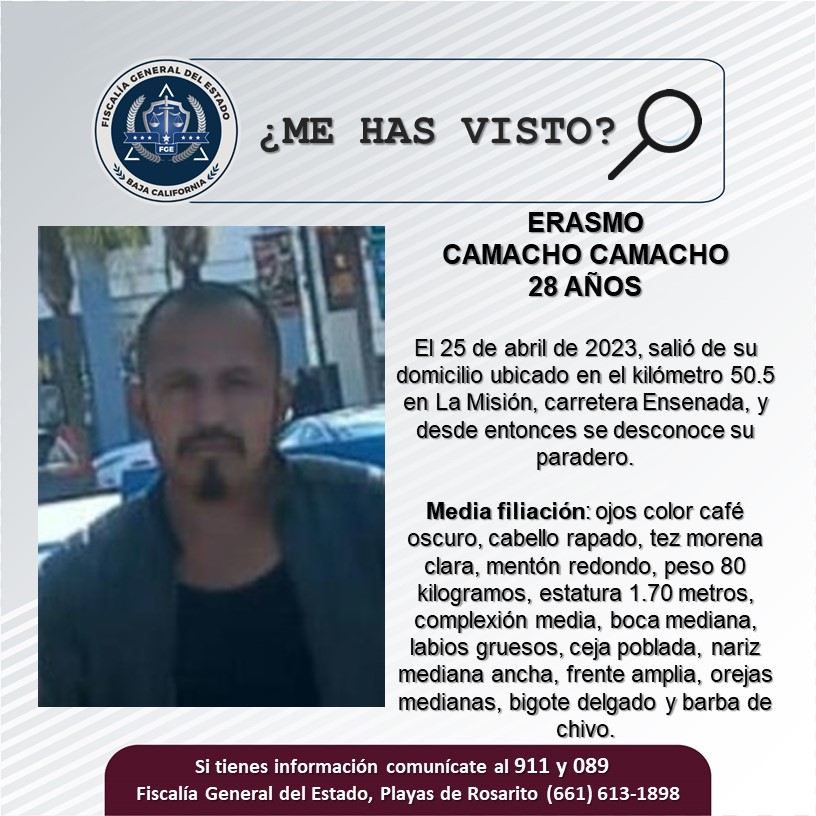 Servicio Social Se busca Erasmo Camacho Camacho de 28 años