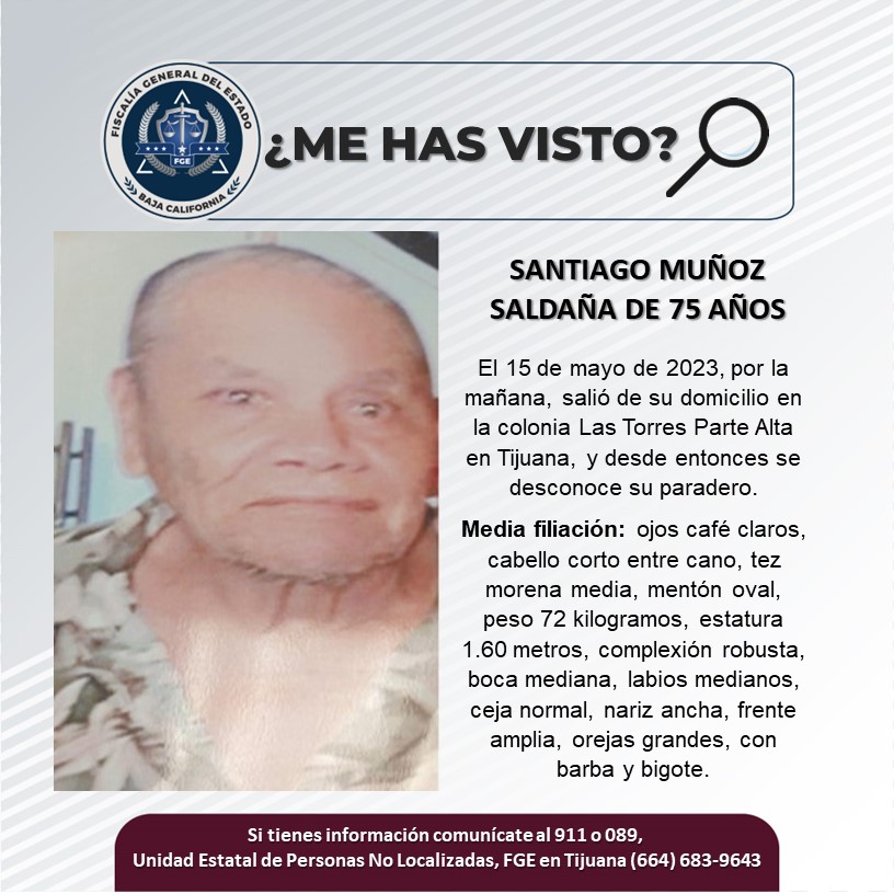 Servicio Social: Se busca a Santiago Muñoz Saldaña de 75 años