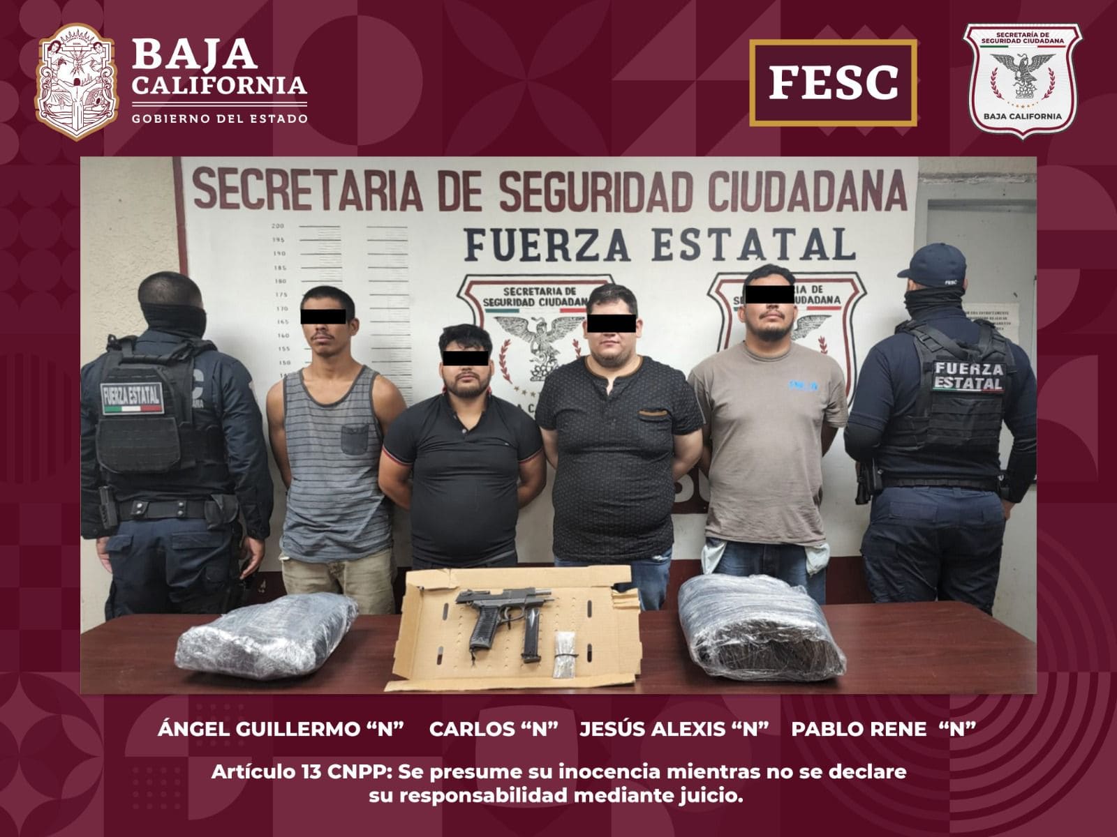 DETIENE FESC A CUATRO PERSONAS EN POSESIÓN DE UN ARMA DE FUEGO Y CHALECOS TÁCTICOS