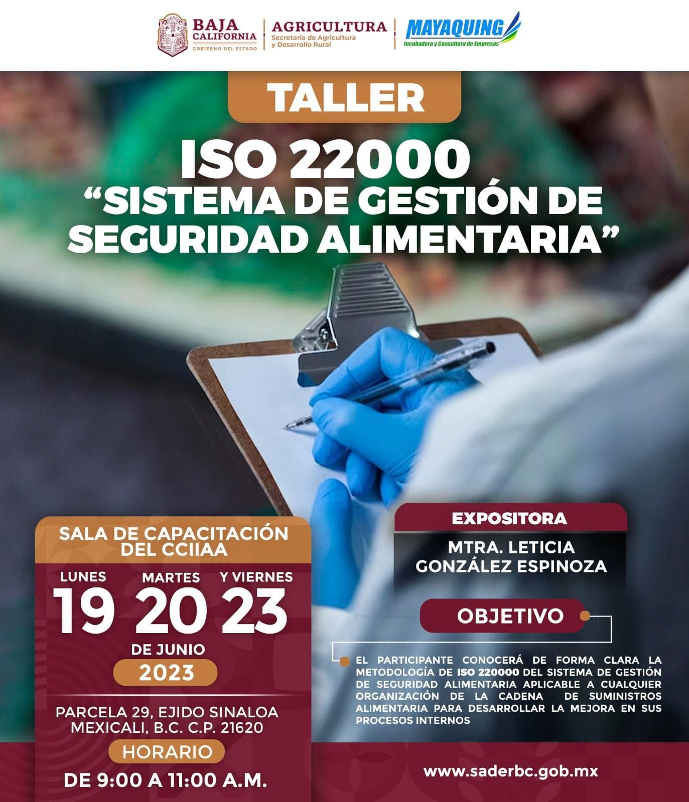 OFRECE SADERBC TALLER PARA LA APLICACIÓN DEL SISTEMA DE GESTIÓN DE SEGURIDAD ALIMENTARIA ISO 22000