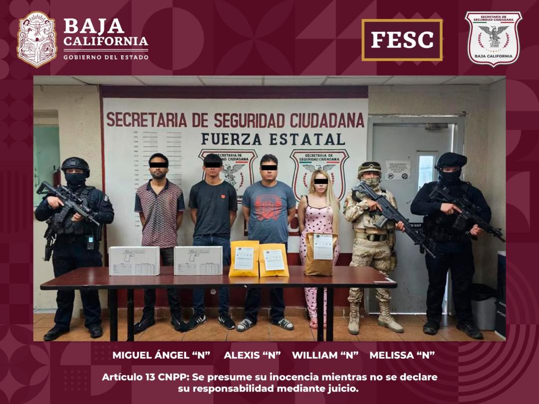 Detiene FESC a cuatro personas con armas y vehículo robado tras persecución en Mexicali