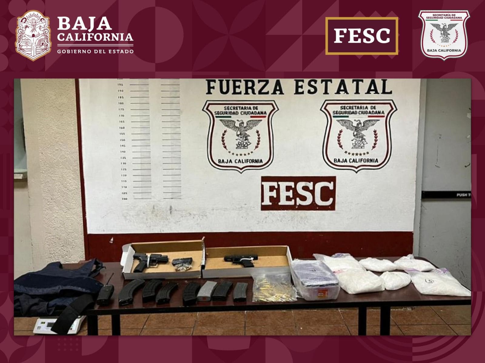 ASEGURA FUERZA ESTATAL 5 KILOS DE METANFETAMINA, 2 ARMAS Y CARTUCHOS EN MEXICALI