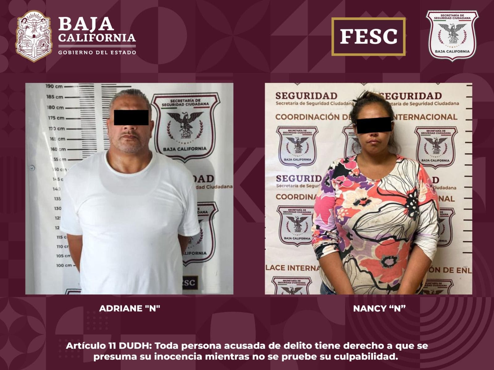 DETIENE ENLACE INTERNACIONAL DE FESC A UNA MUJER Y UN HOMBRE EN MEXICALI Y ENSENADA