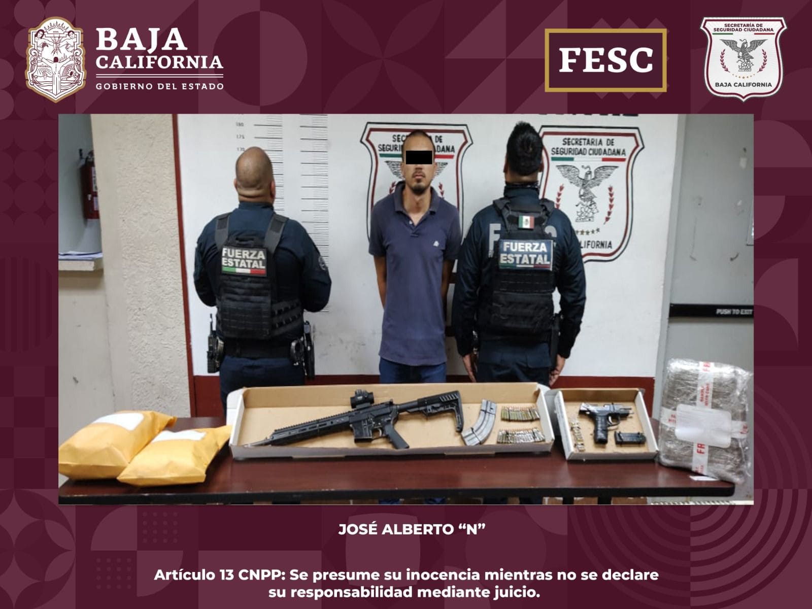 DETIENE FESC EN FLAGRANCIA A HOMBRE QUE TRANSPORTABA ARMAS DE FUEGO Y DROGAS EN MEXICALI