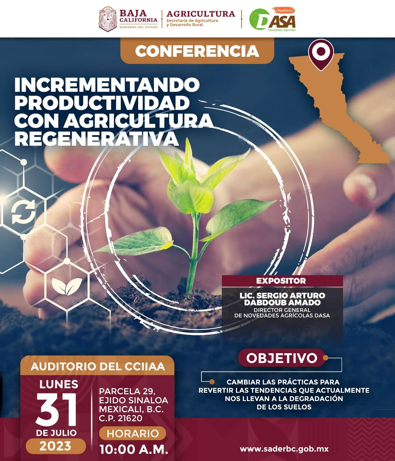 INVITA SADERBC A CONFERENCIA PARA INCREMENTAR LA PRODUCTIVIDAD A TRAVÉS DE LA AGRICULTURA REGENERATIVA