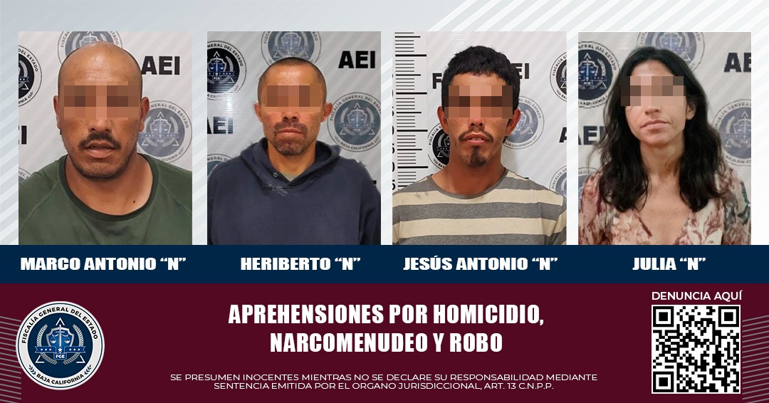 Aprehende FGE a tres hombres y una mujer por mandamientos judiciales activos