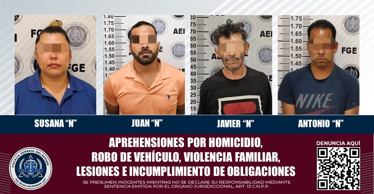 La policía de investigación de la FGE captura a cuatro personas con orden de aprehensión