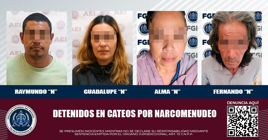 Detiene FGE a cuatro personas durante cateos por narcomenudeo