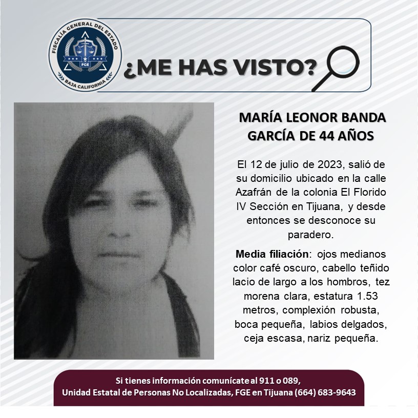 Servicio Social: Se busca a María Leonor Banda García de 44 años