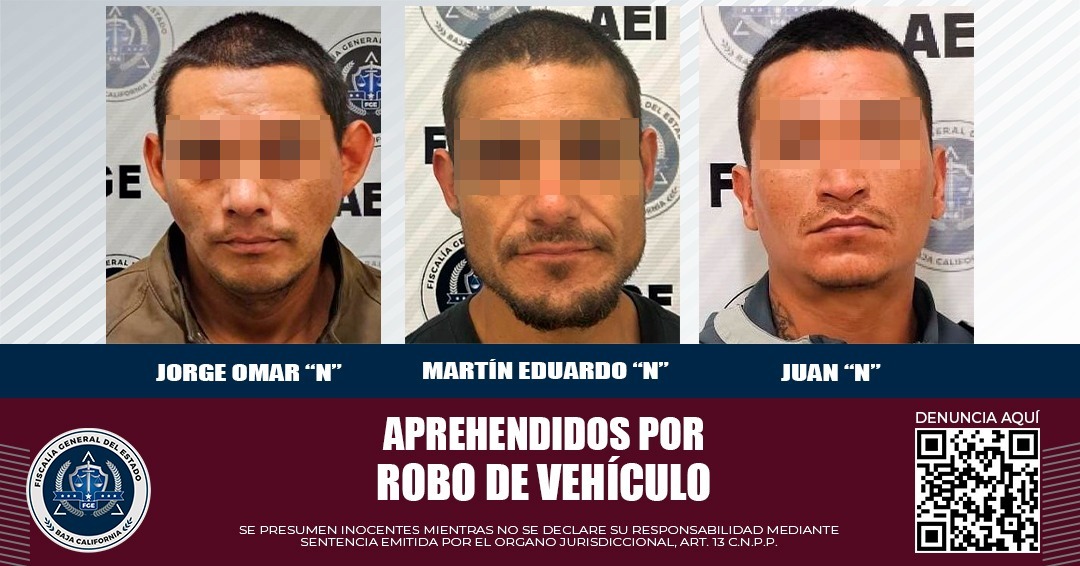 Son aprehendidos tres individuos por el delito de robo de vehículo