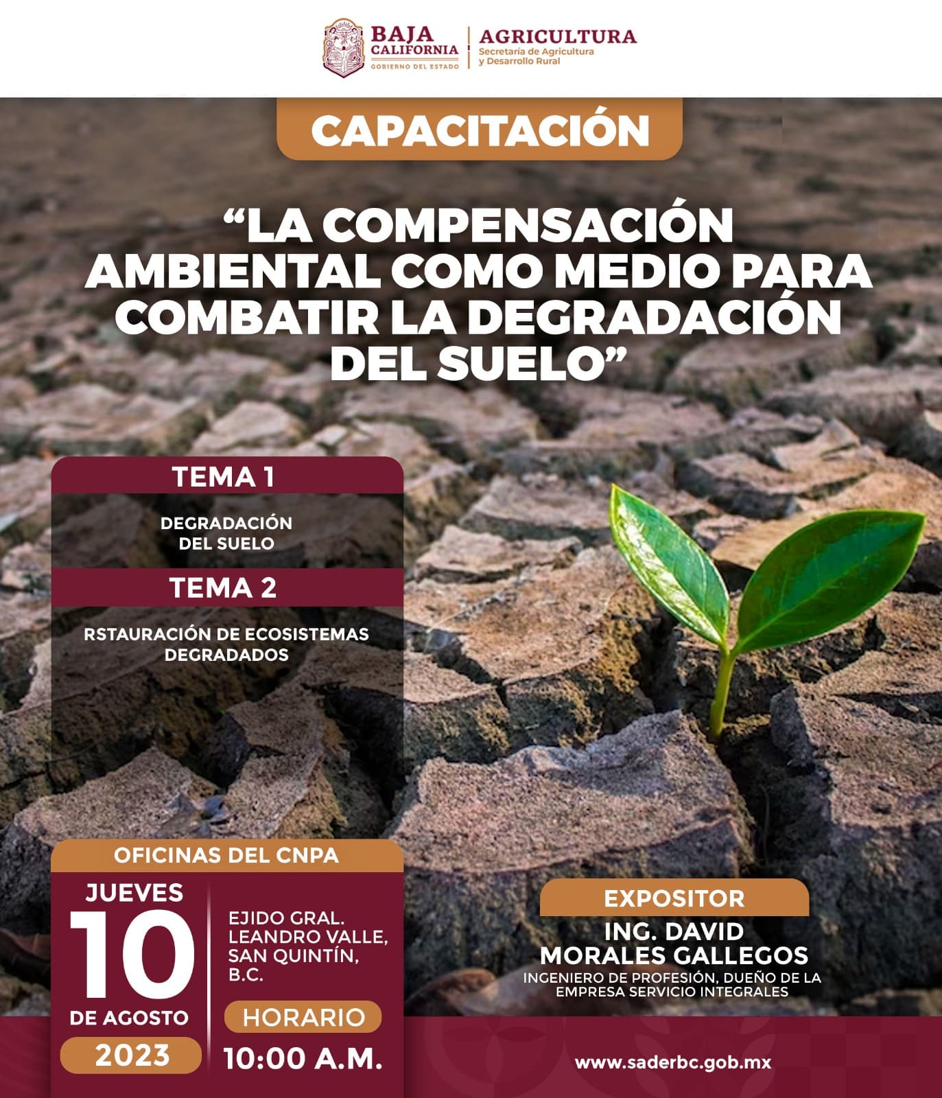 INVITA SADERBC A CAPACITACIÓN SOBRE OPCIONES PARA MEJORAR LA CALIDAD DEL SUELO AGRÍCOLA