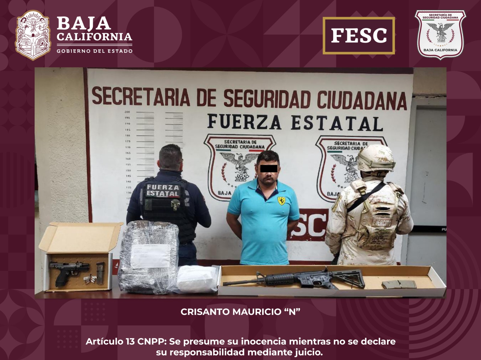 Decomisa FESC armas de fuego y droga en Mexicali; Hay un detenido