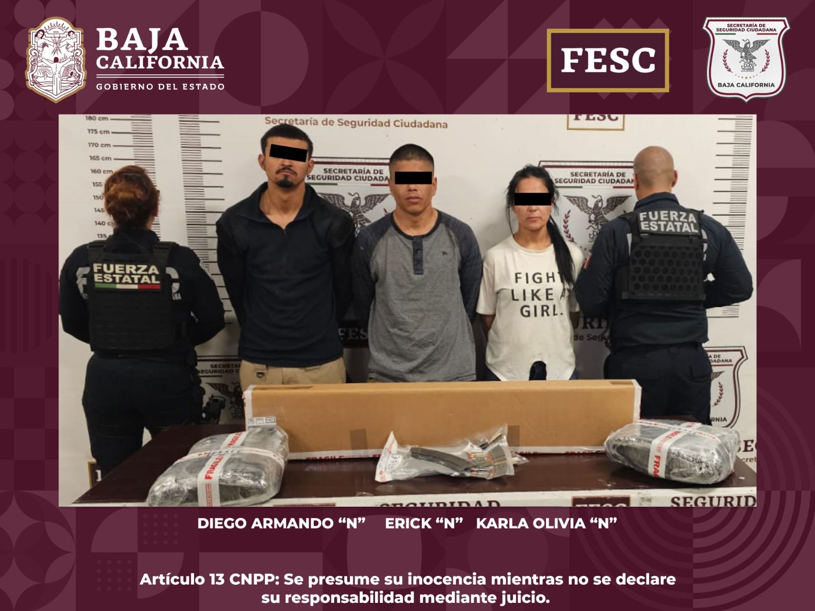 Detiene FESC a 3 personas con arma, cartuchos y chaleco táctico tras denuncia ciudadana en Tecate