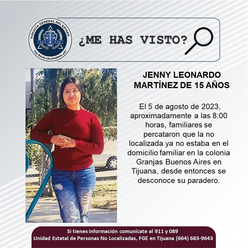 Servicio Social: Se busca a Jenny Leonardo Martínez de 15 años