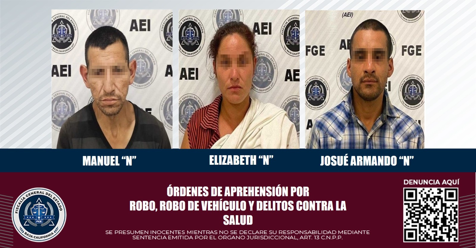 Dos hombres y una mujer son detenidos con orden de aprehensión