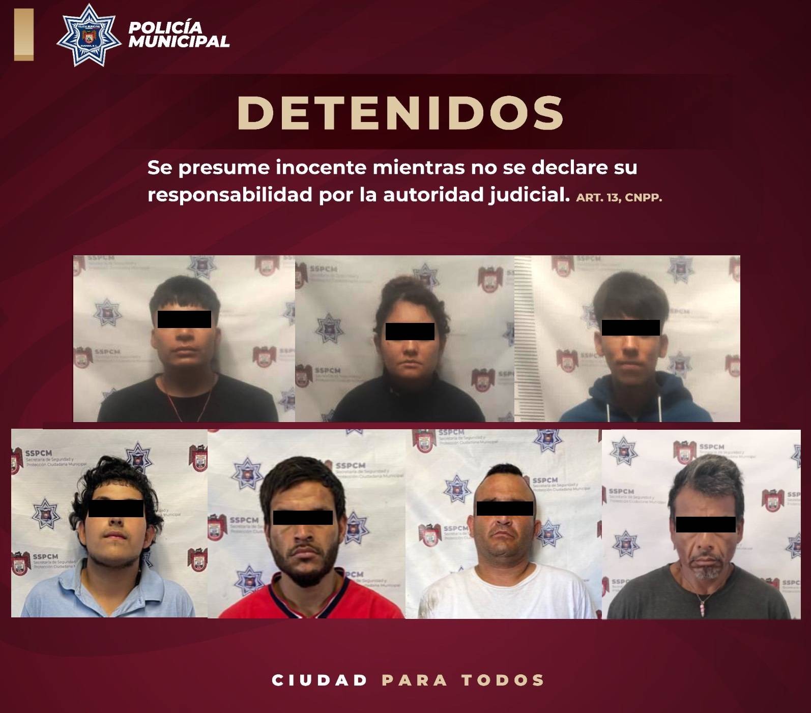 Seis sujetos armados y un fugitivo de la ley detenidos por la Policía Municipal