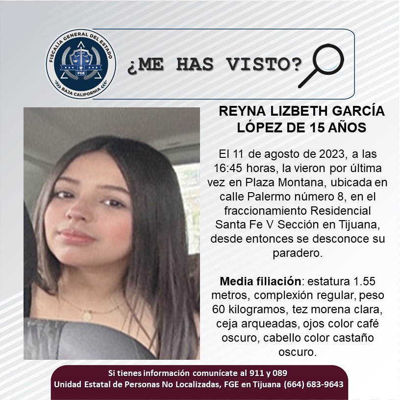 Servicio Social: Se busca a Reyna Lizbeth García López de 15 años