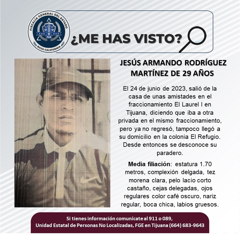 Servicio Social: Se busca a Jesús armando Rodríguez Martínez de 29 años