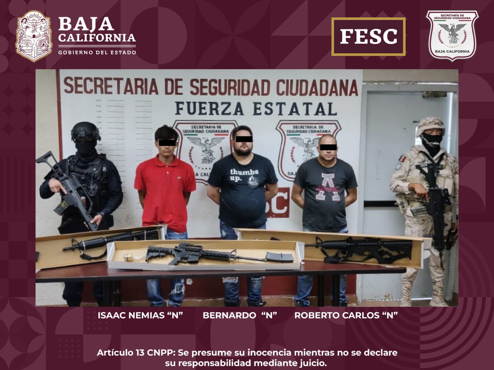 ASEGURAN FESC Y SEDENA A TRES HOMBRES ARMADOS EN EL VALLE DE MEXICALI