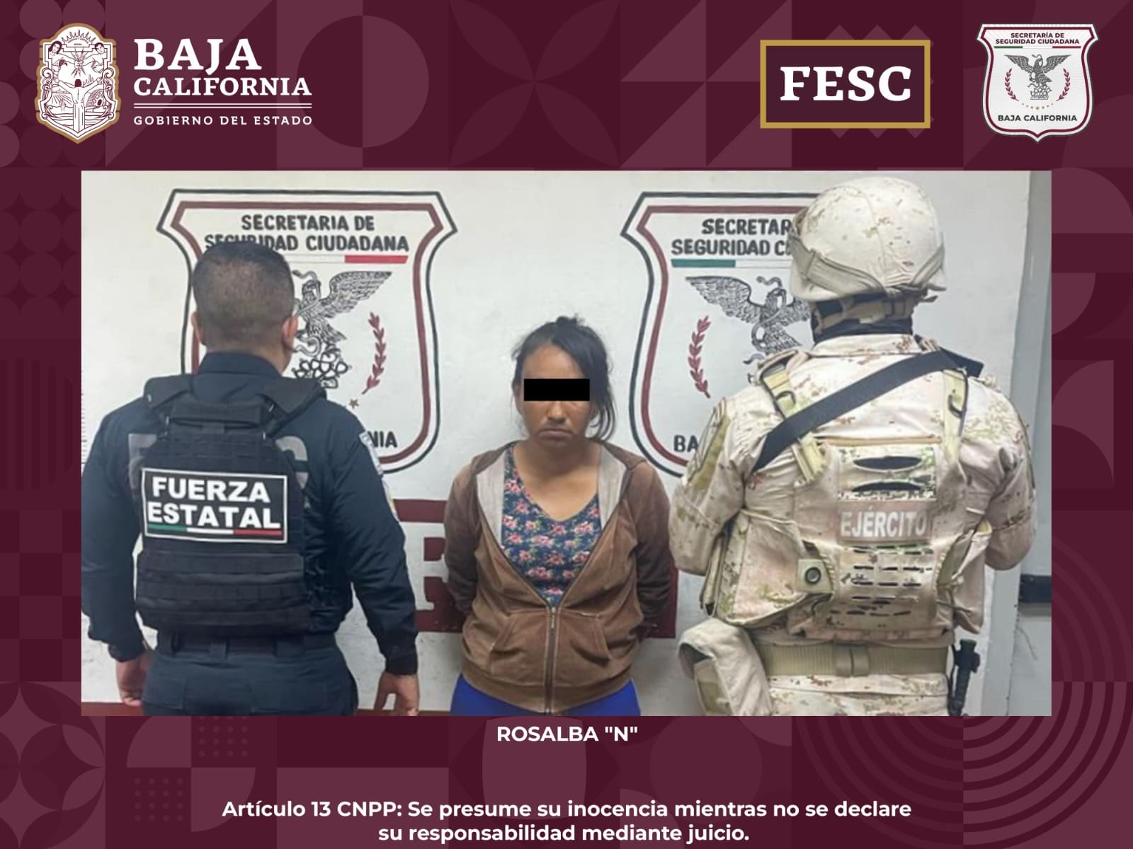 DETIENEN FESC Y SEDENA A MUJER EN POSESIÓN DE DROGAS EN MEXICALI